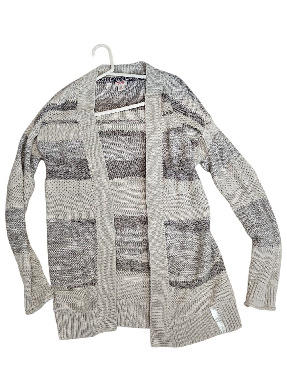 Mossimo Women's Cozy Striped Sweater Cardigan and Beanie Hat Set Gray Size Large